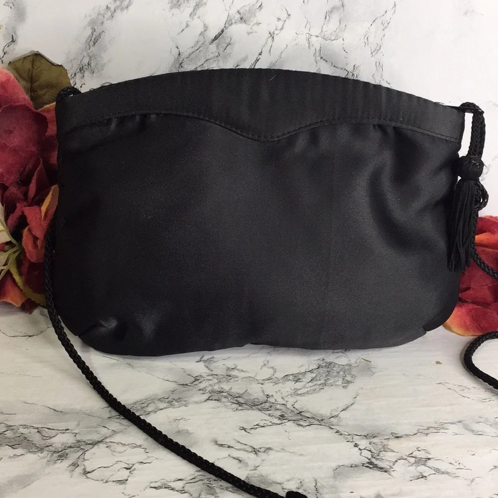 ADG Fashion Black Satin Evening Clutch with Strap
